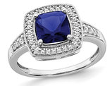 1.30 Carat (ctw) Lab-Created Blue Sapphire Ring in 14K White Gold with Diamonds